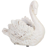 Vaso in resina bianca a forma di cigno, 41x21,5x40,5 cm