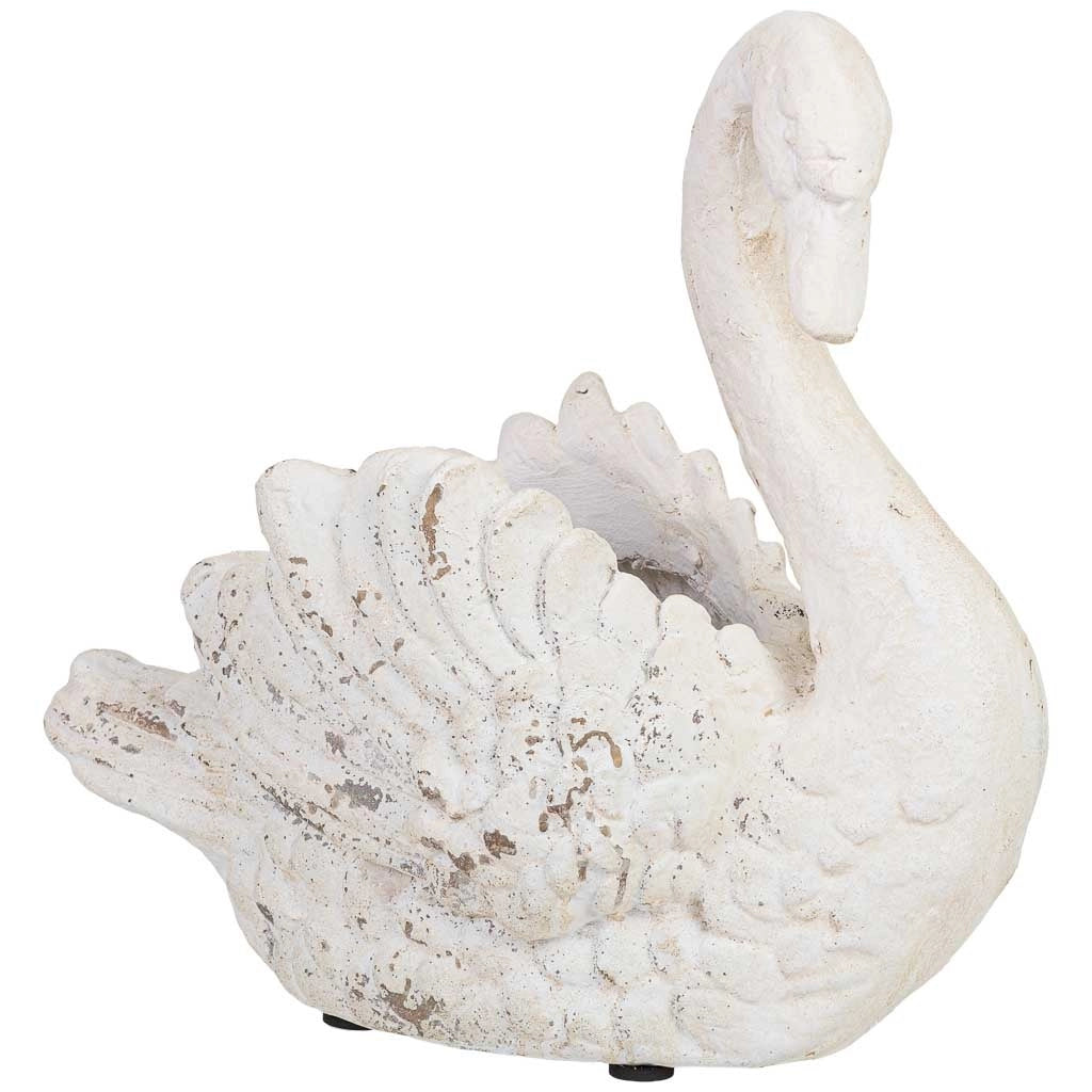 Vaso in resina bianca a forma di cigno, 41x21,5x40,5 cm