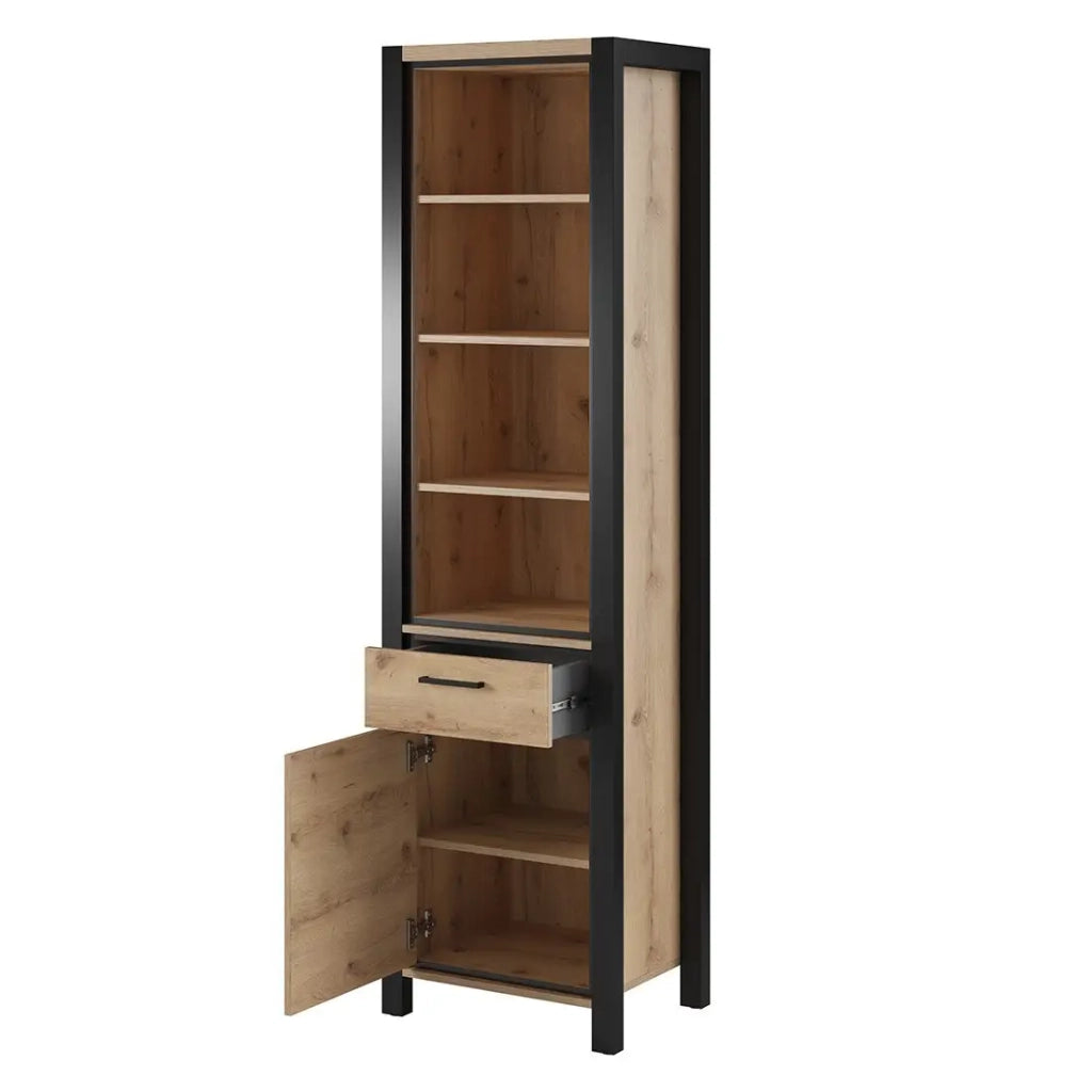 Vetrina alta collezione TIVORA. Colore quercia e nero