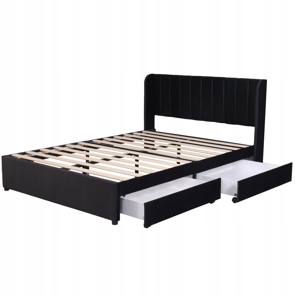Letto imbottito 140x200 - Xylo - Velluto con 2 cassetti