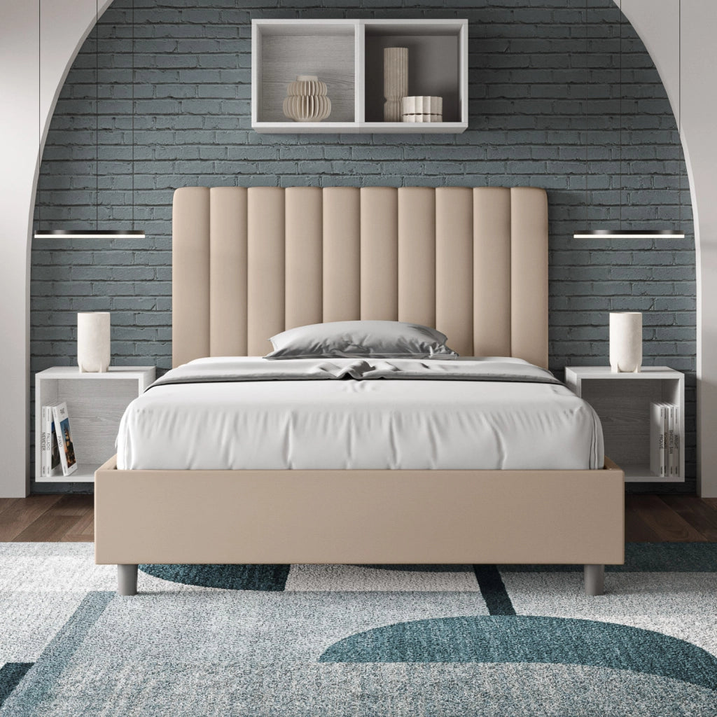 BS COM Letto una piazza e mezza senza rete imbottito 120x190 similpelle tortora