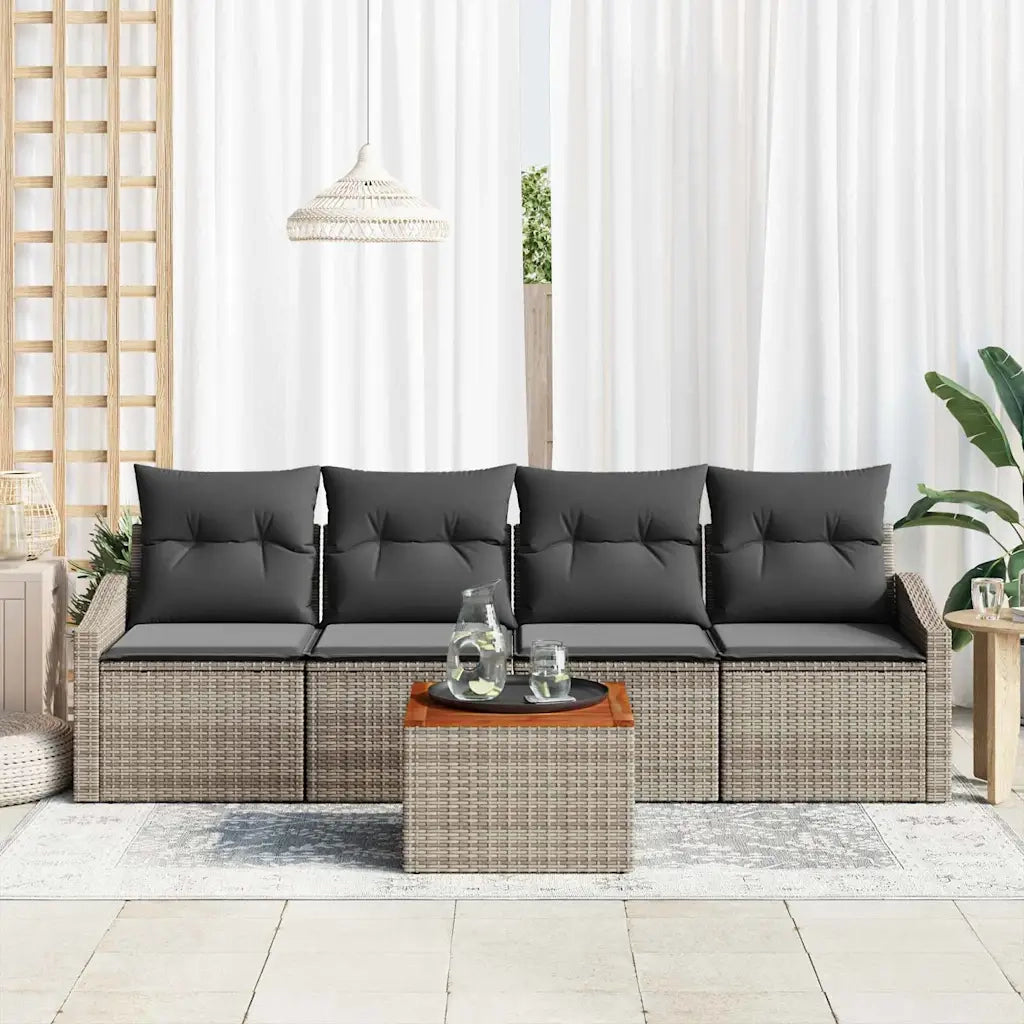 Set Divano da Giardino con cuscino 5 pcs Grigio polyrattan 3347762