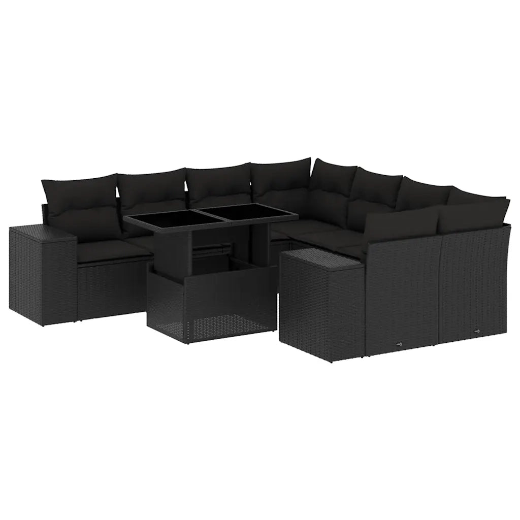 Set Divani da Giardino 9 pz con Cuscini Nero in Polyrattan