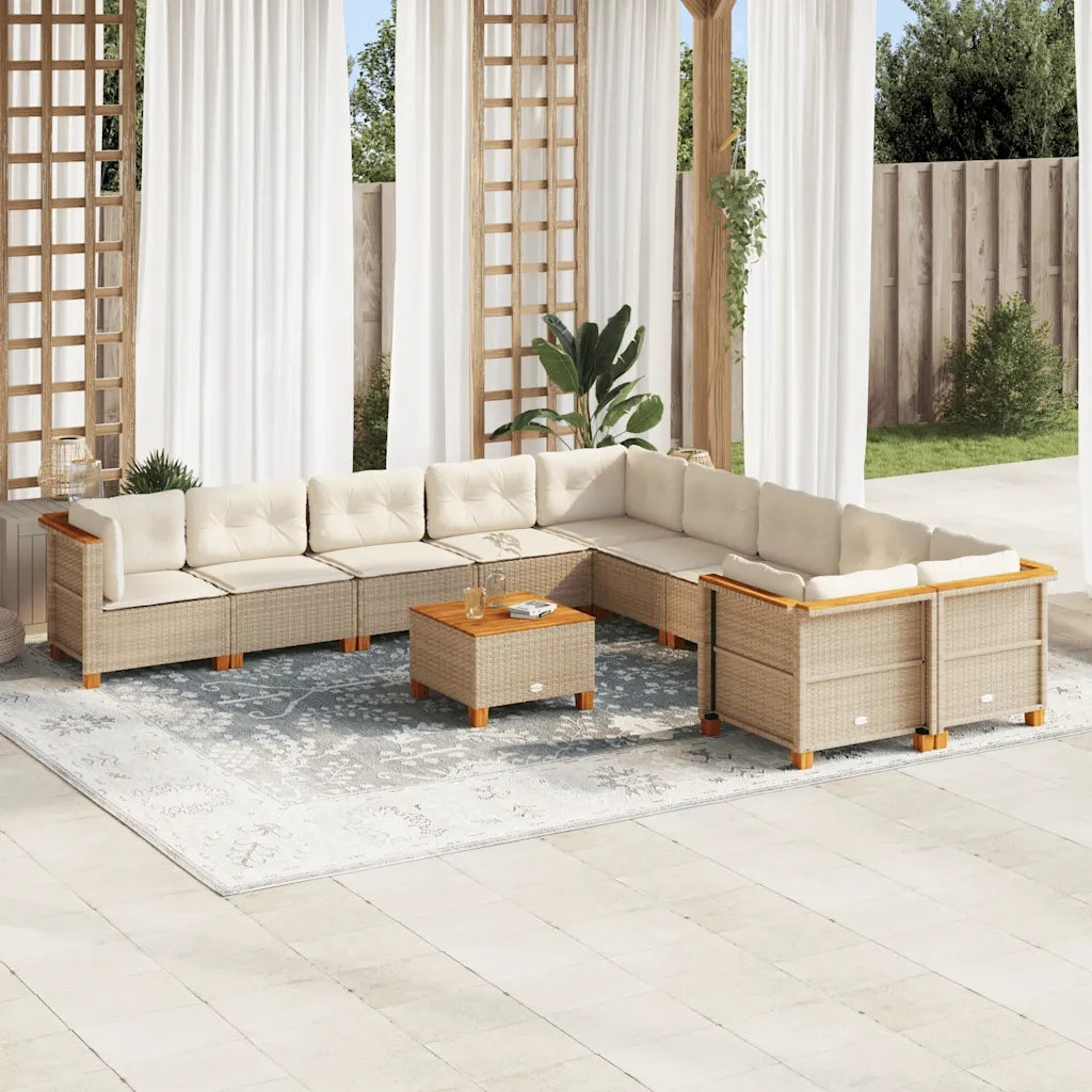 Set Divani da Giardino 11 pz con Cuscini Beige in Polyrattan 3262051