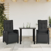 Set da Pranzo da Giardino 3 pz con Cuscini Nero in Polyrattan 3212967