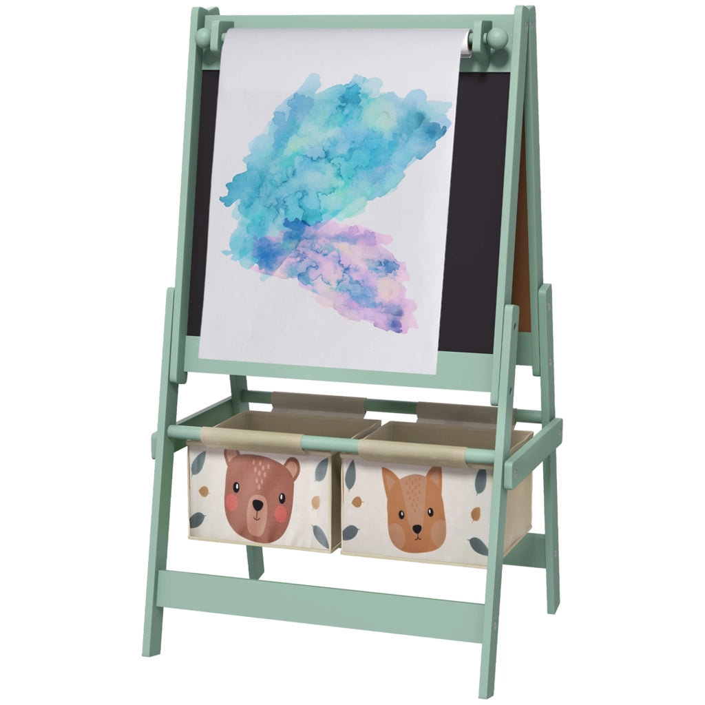 Cavalletto per Bambini 3 in 1 con Rotolo di Carta e 2 Cestini ¨C Minimal ¨C Verde 54x46.5x93 cm