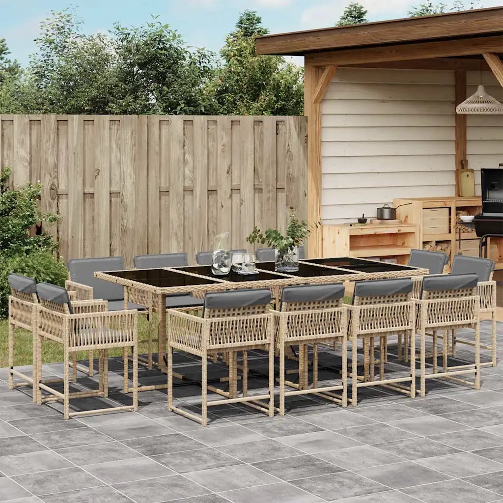 Set Pranzo da Giardino 13 pz con Cuscini Beige Misto Polyrattan 3211584