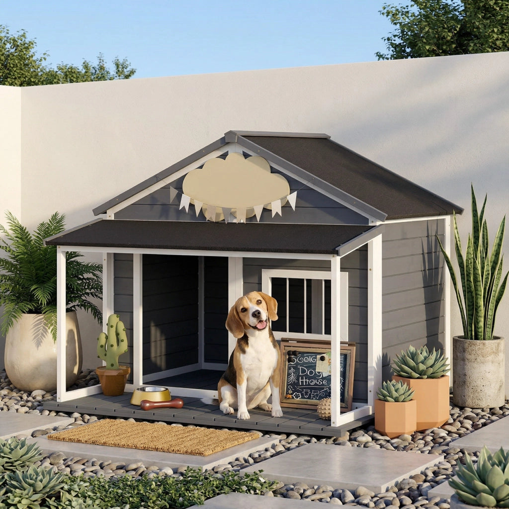 Cuccia per Cani da Esterno con Terrazza ¨C Minimal ¨C Grigio 124x112x105cm