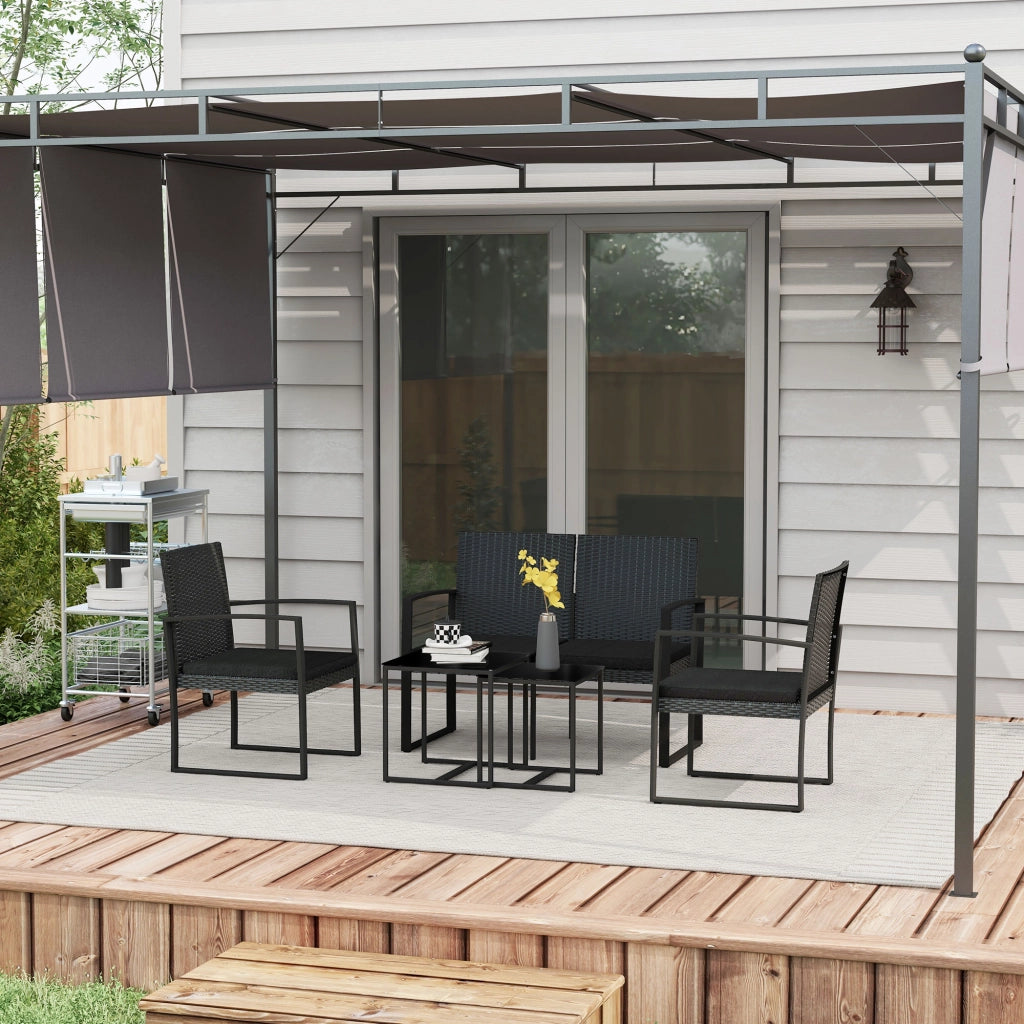 Set da giardino in polyrattan ¨C Minimal ¨C nero con 2 divani singoli, 1 divano doppio e 2 tavolini