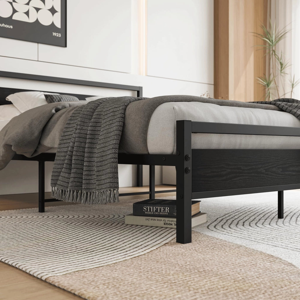 LETTO 140x200 cm con contenitore in MDF e metallo nero