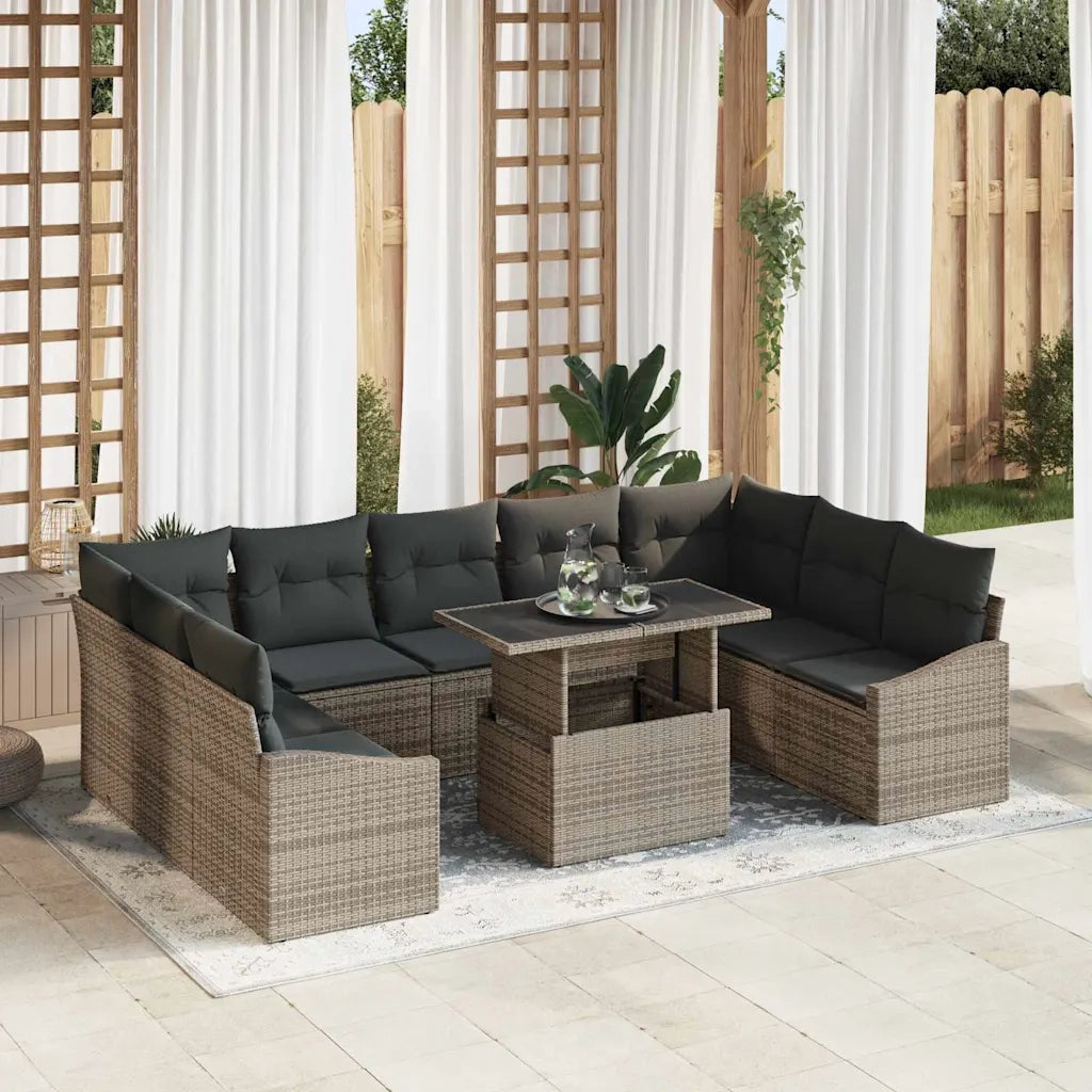 Set di divani con cuscino 10 pcs Grigio polyrattan 3349065