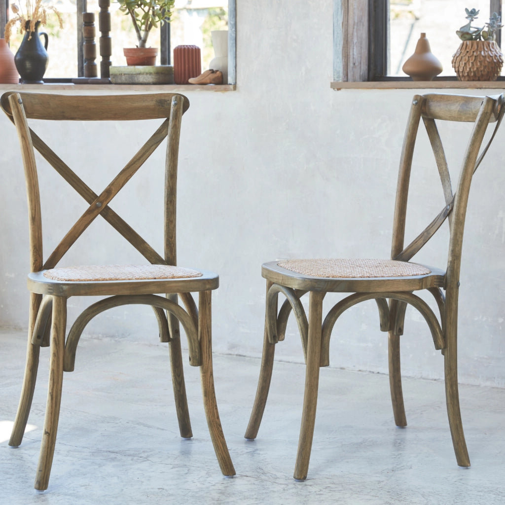 Set 2 sedie bistrò vintage in legno, marrone