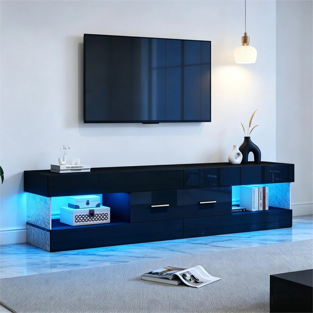 Cassettiera TV nera in truciolato lunghezza 152 cm