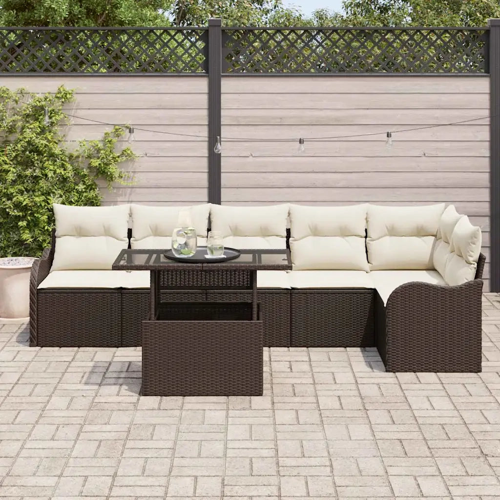 Set di divani con cuscino 7 pcs Marrone Poly Rattan