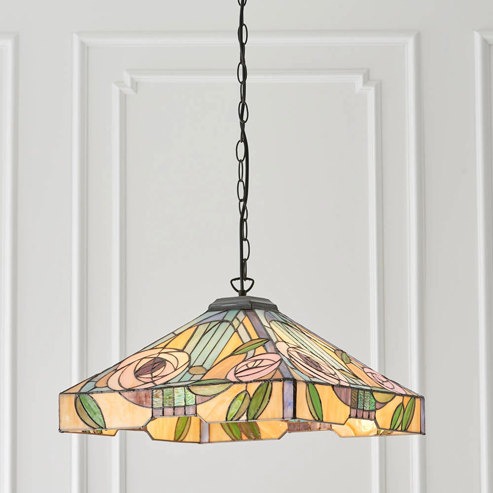 Lampada a sospensione in vetro Tiffany WILLOW rose 3xE27