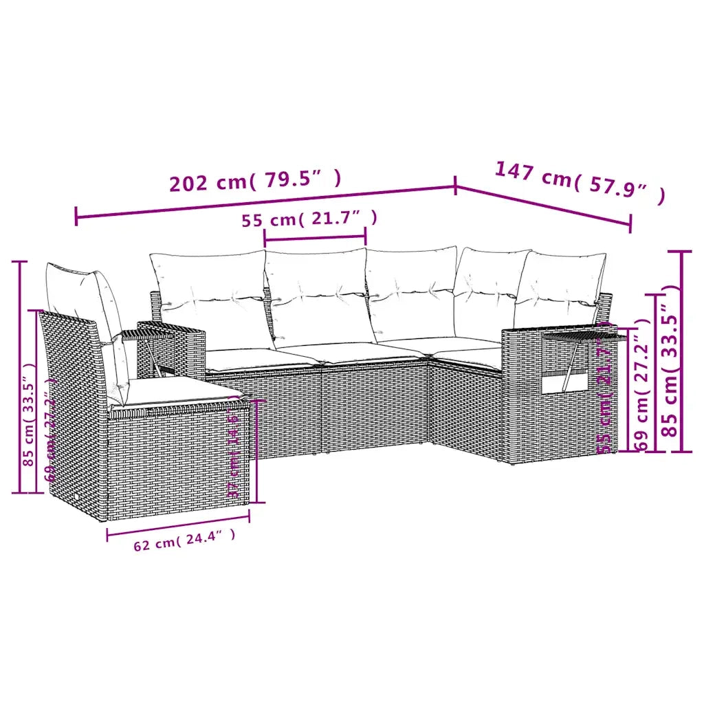 Set Divano da Giardino 5pz con Cuscini Grigio Chiaro Polyrattan 3220171