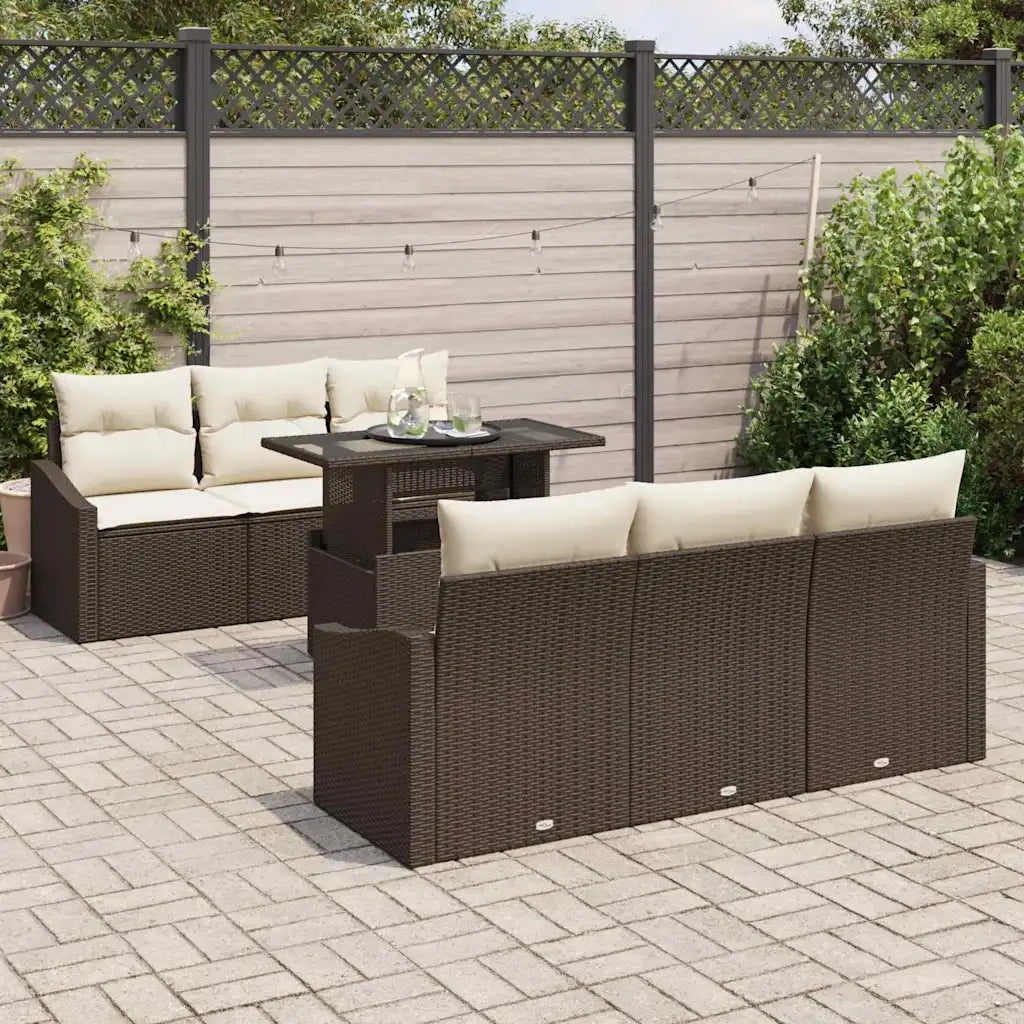 Set Divano da Giardino 7 pcs Marrone e Crema polyrattan