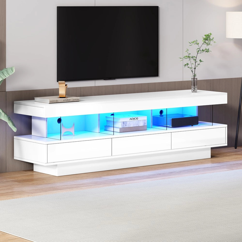 Mobile TV con LED e Vetro ¨C Xylo ¨C Bianco Lucido, 160x38x50,5 cm, per TV 70 Pollici