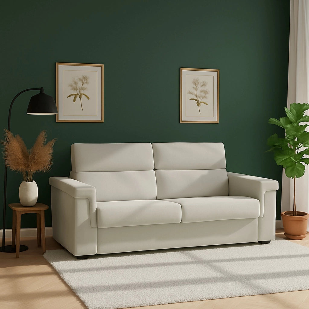 Rigolato, Divano Letto 2 Posti Sfoderabile Made in Italy, 185x95 cm Beige
