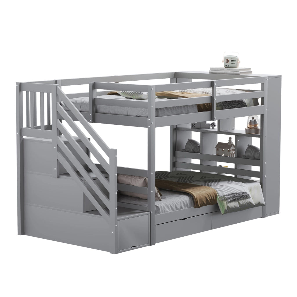 Letto a Castello 90x200 con Cassetti e Doghe ¨C MINIMAL ¨C Pino Grigio