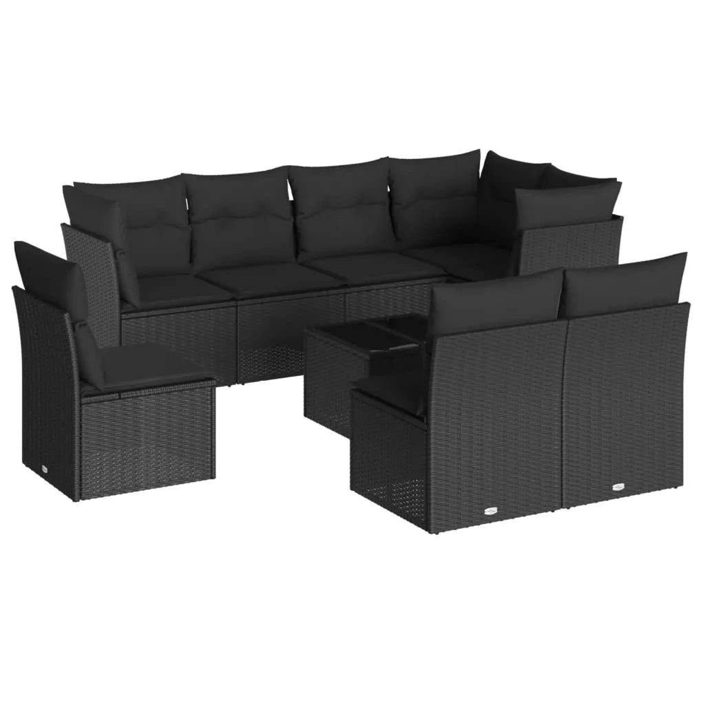 Set Divani da Giardino 9 pz con Cuscini Nero in Polyrattan 3249604