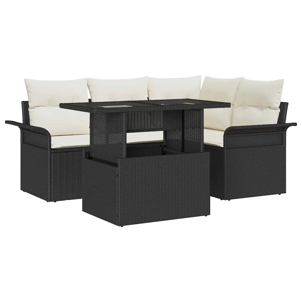 Set Divano da Giardino con cuscino 5 pcs Nero Poly Rattan 3357010