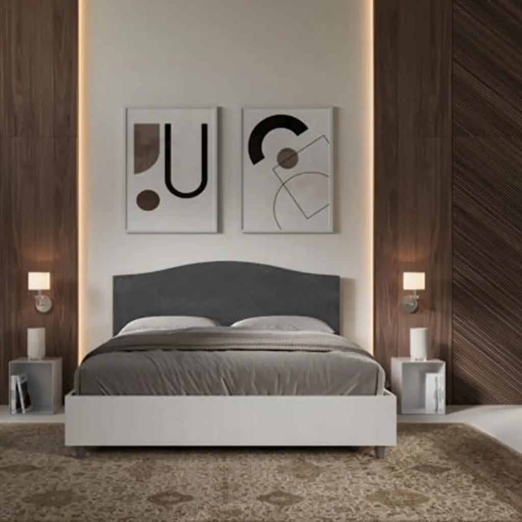 Letto matrimoniale senza rete 160x190 bianco frassino testata microfibra grigio Grace