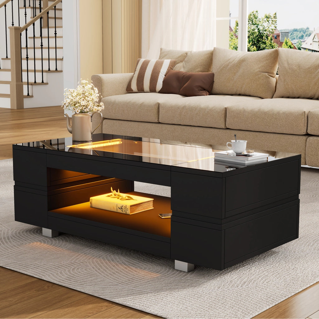 Tavolino LED nero con controllo Bluetooth - Zephmum- Doppio strato design cavo