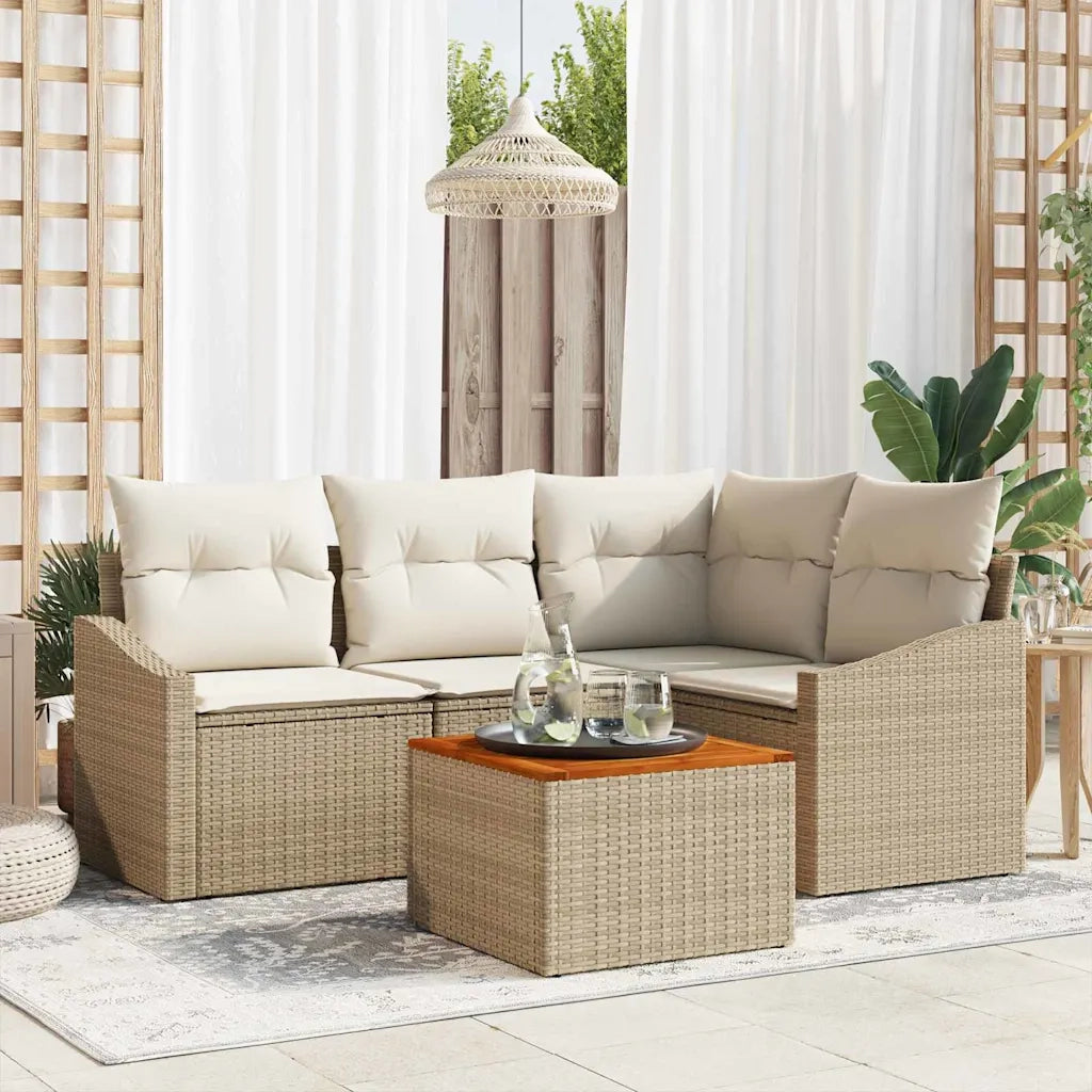Set Divano da Giardino con cuscino 5 pcs Beige polyrattan 3347827