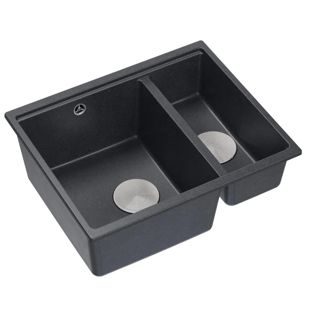 Lavello In Granito Logan 150 Black Metallic Tappo rame spazzolato