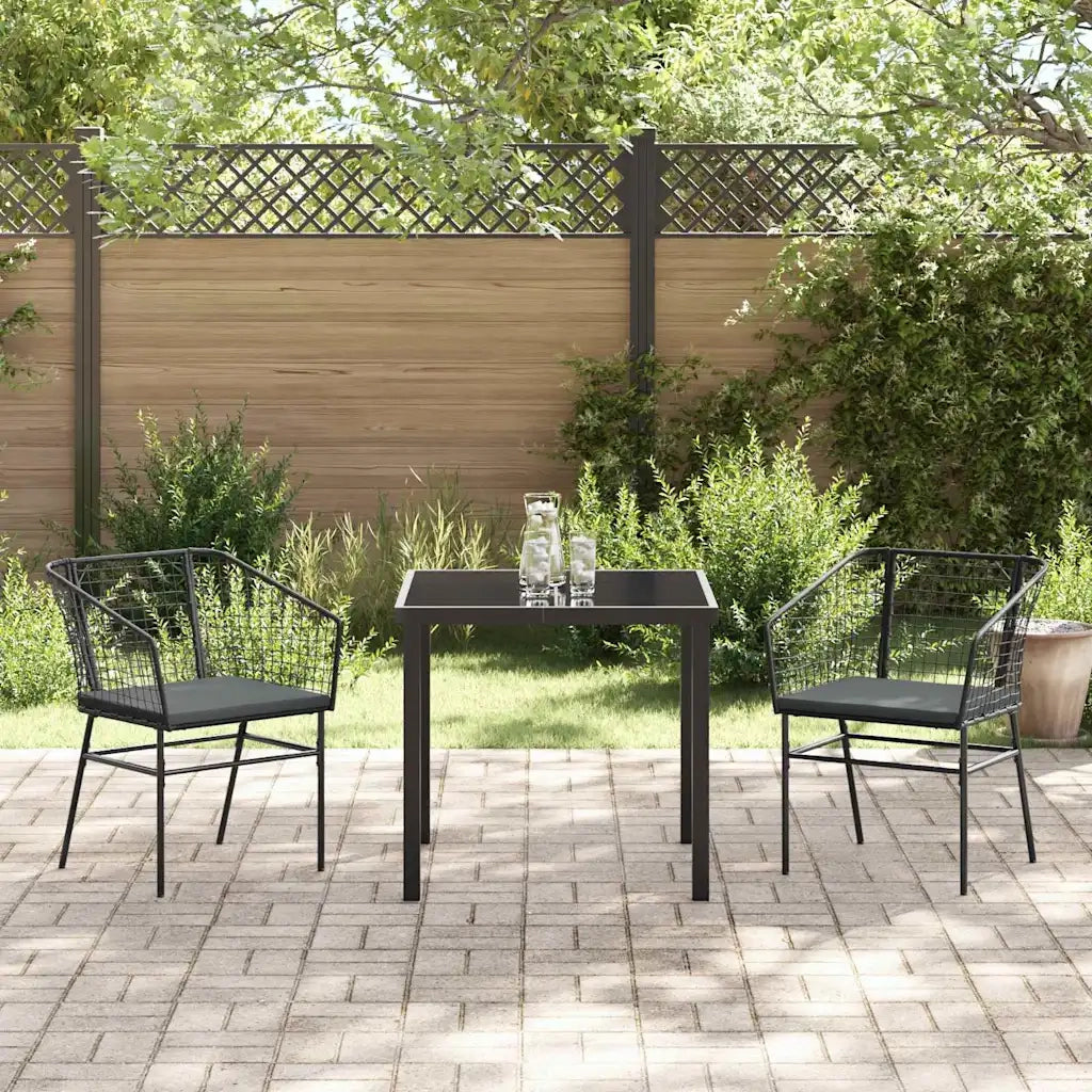 Set da Pranzo per Giardino 3 pcs Nero polyrattan