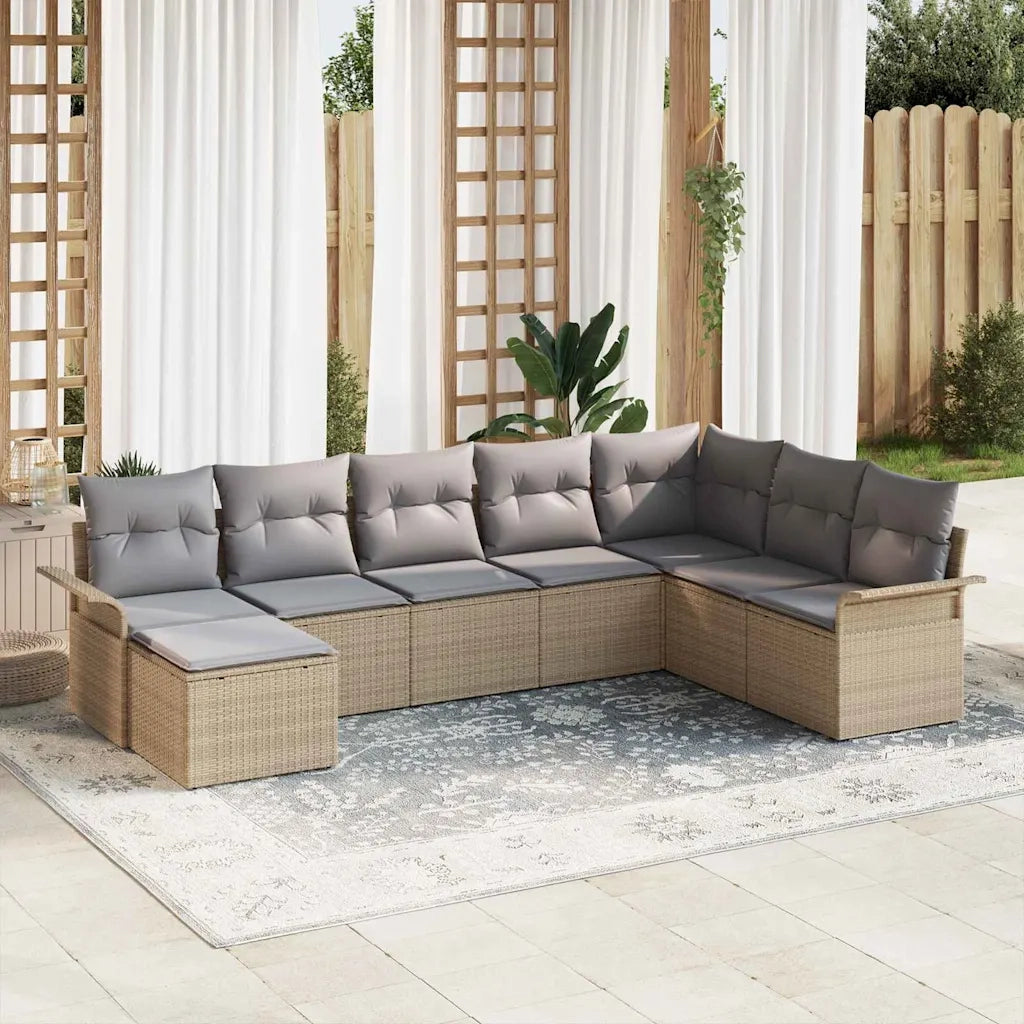 Set Divano da Giardino con cuscino 8 pcs Beige Poly Rattan