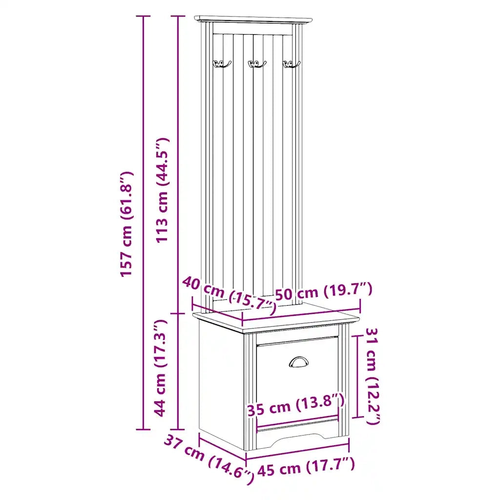 Mobiletto da Ingresso con Ganci BODO Grigio 50x40x157 cm 4016874
