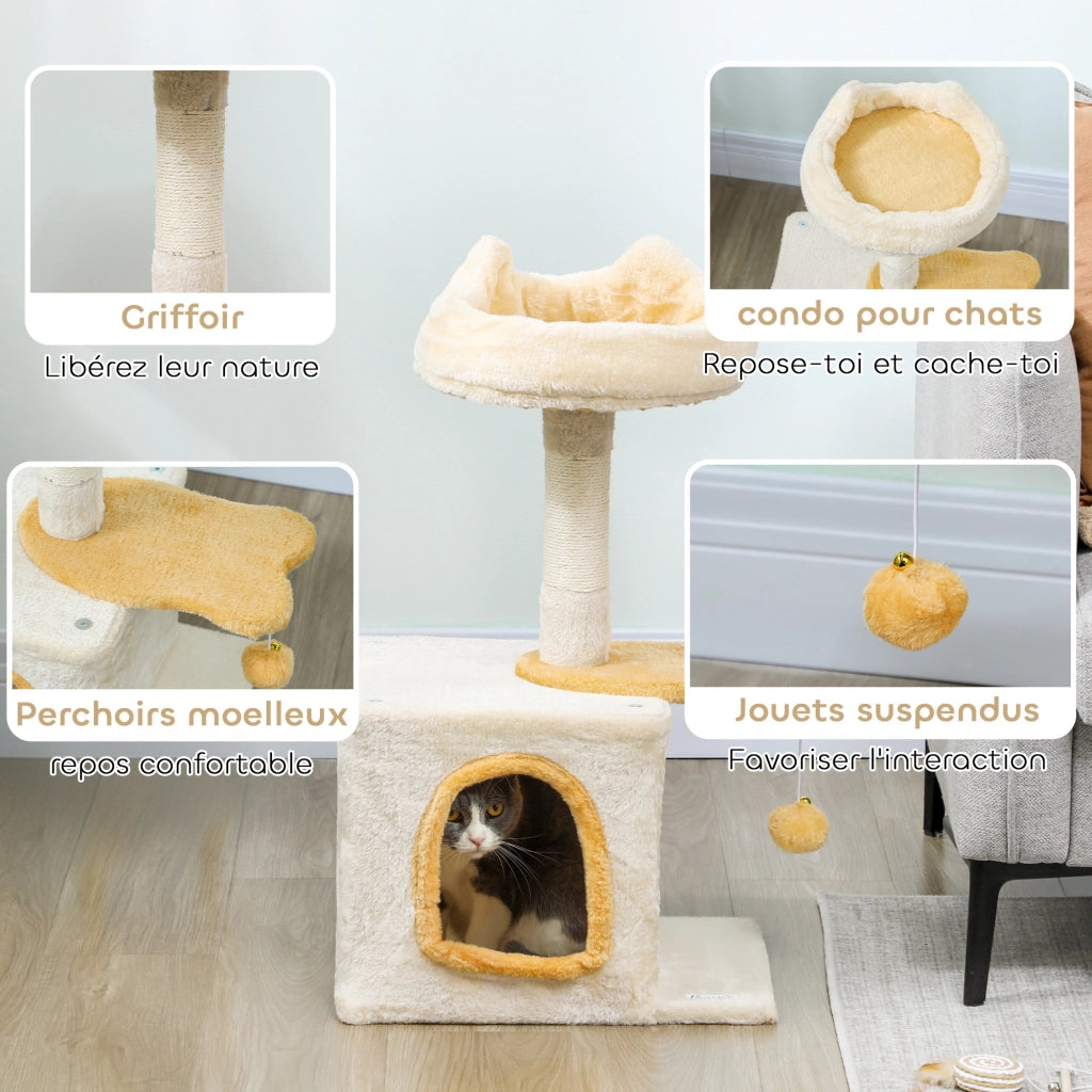 Arbre ¨¤ Chat con Perchoir e Piattaforma Pesce ¨C Xylo ¨C 72 cm, Beige