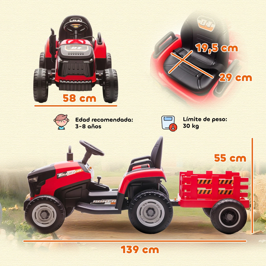 Trattore Elettrico per Bambini ¨C zephmum ¨C Rosso, 12V