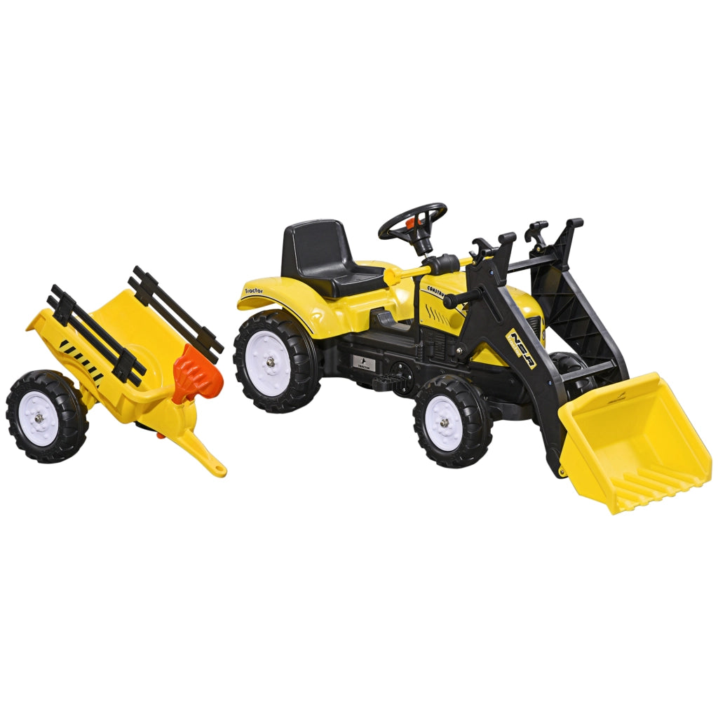 Trattore a Pedali per Bambini con Rimorchio e Pala - Xylo - Giallo 167x41x52 cm