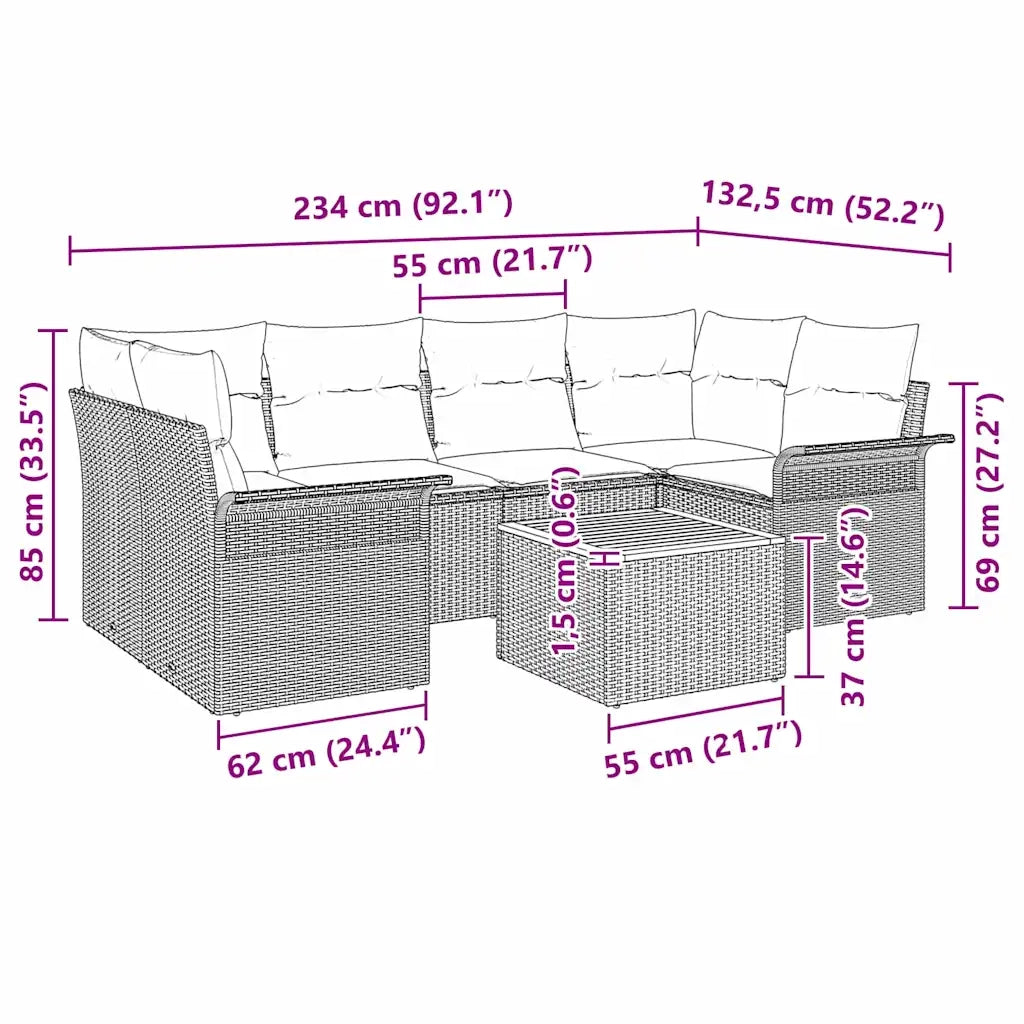 Set Divano da Giardino con cuscino 7 pcs Nero polyrattan 3347282