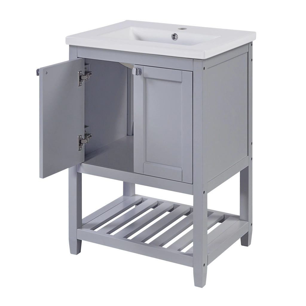 Mobile bagno con lavabo in ceramica 61 cm grigio e bianco
