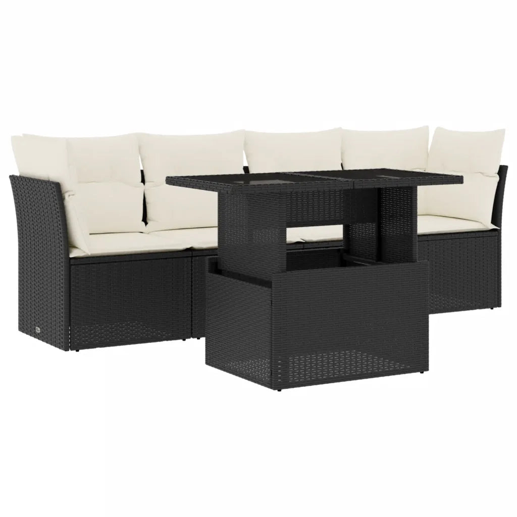 Set Divani da Giardino 5 pz con Cuscini in Polyrattan Nero
