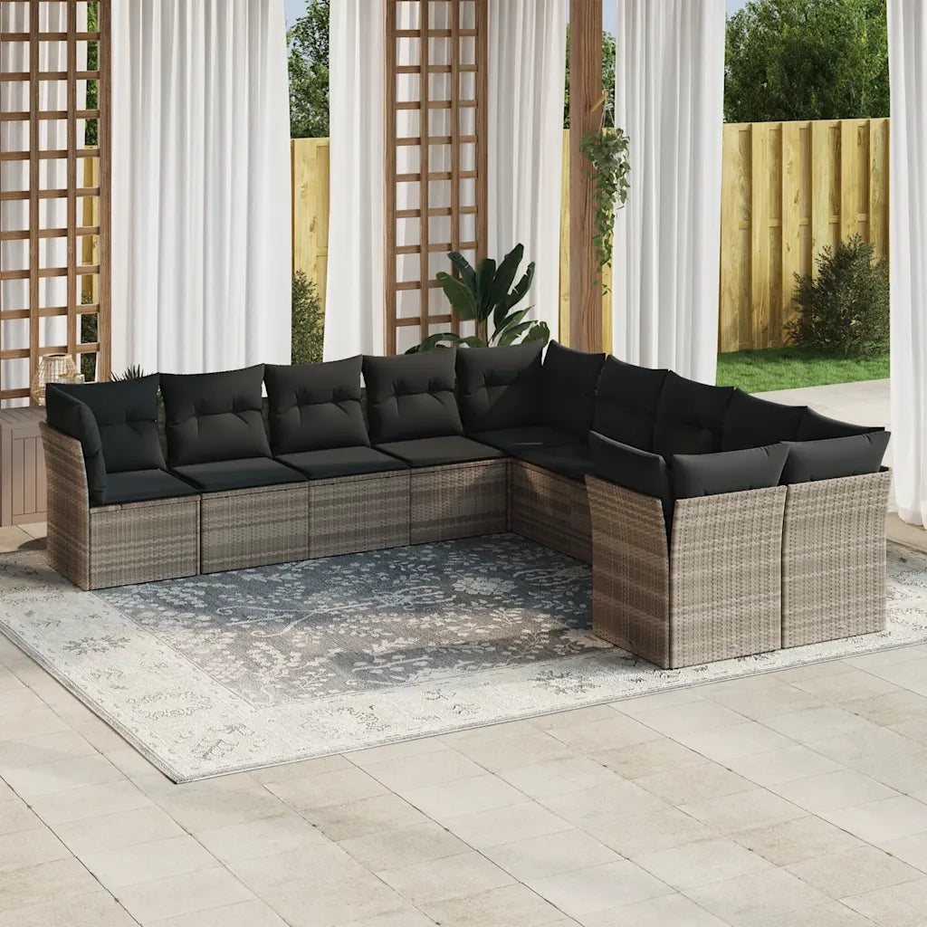Set Divano Giardino 10 pz con Cuscini Grigio Chiaro Polyrattan 3250081