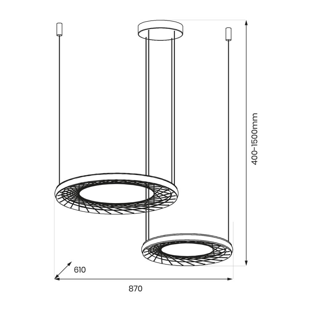 Lampada sospesa Nest doppio anello nero LED 77W 4000K Milagro
