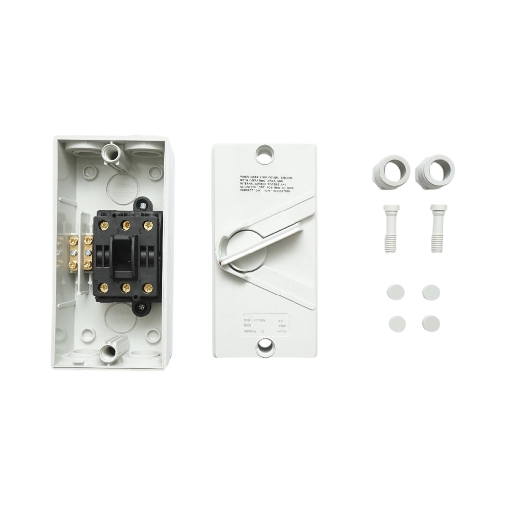 Interruttore sezionatore ON/OFF 3P, 440 V CA, 35 A con protezione IP66