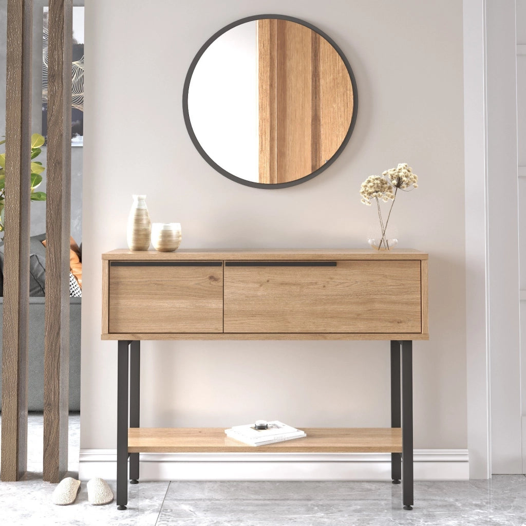 Consolle in legno "Calvin" con specchio - 100 x 30 x 76 cm - Marrone