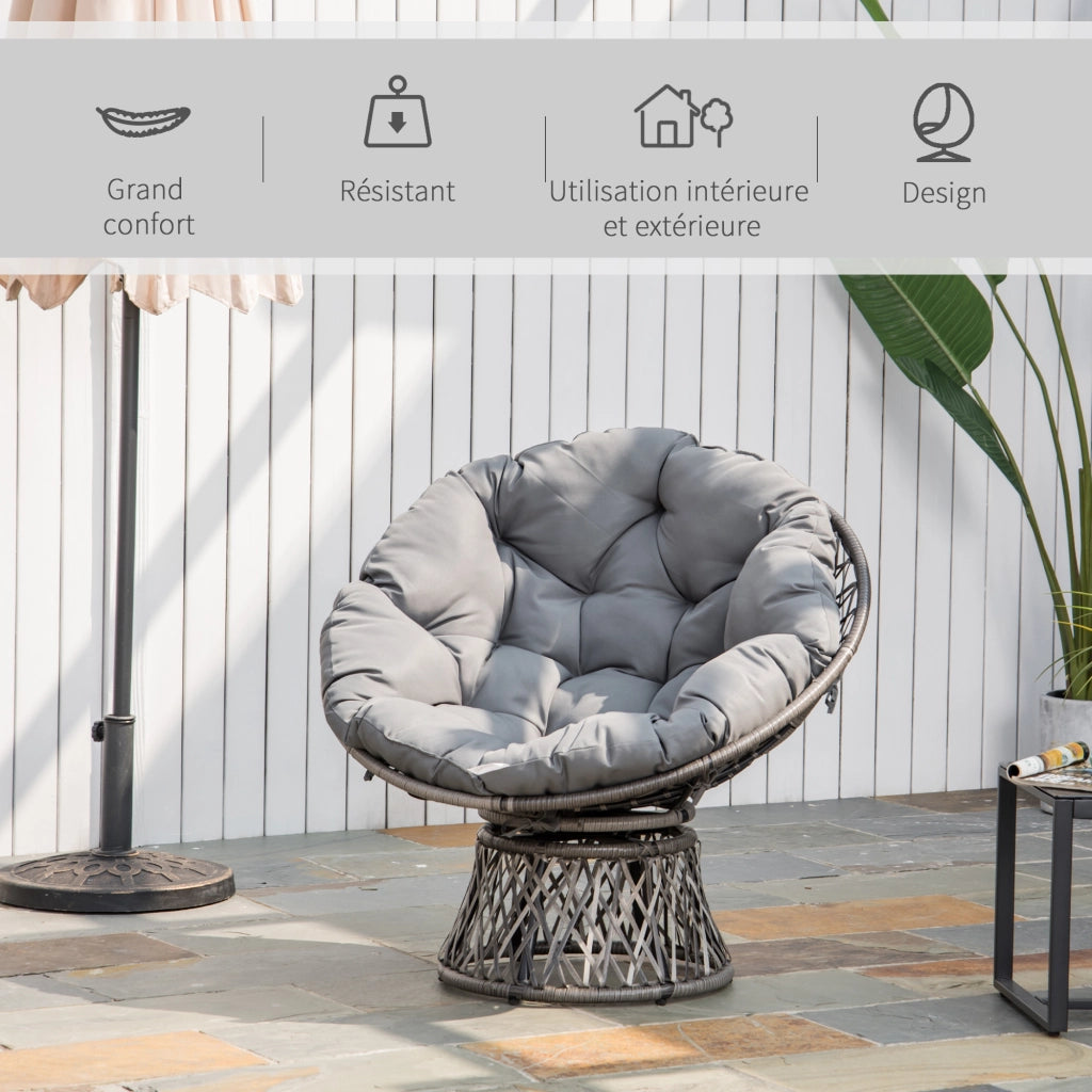 Poltrona da giardino girevole con cuscino ¨C Zephmum ¨C Grigio, 97x86 cm