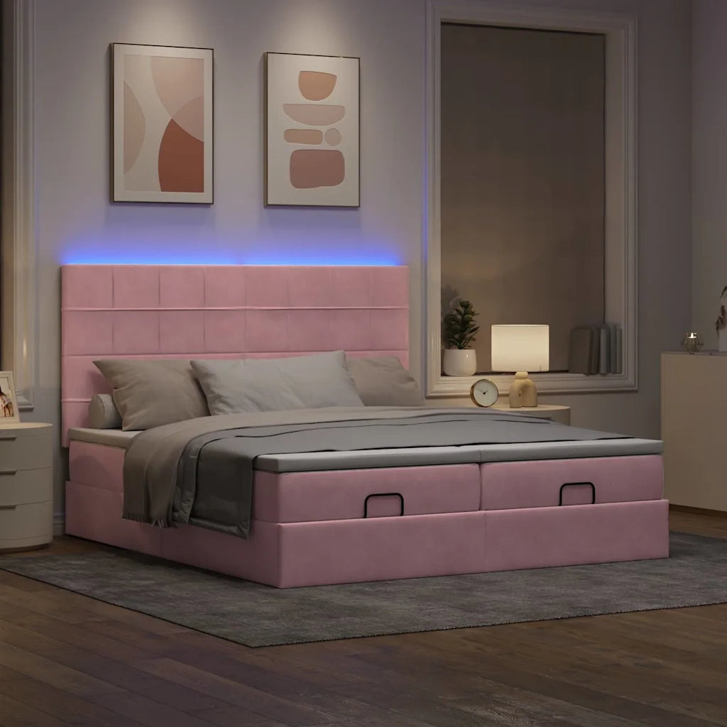 Struttura Letto Pouf con Materassi Rosa 180x200 cm Velluto 3314626