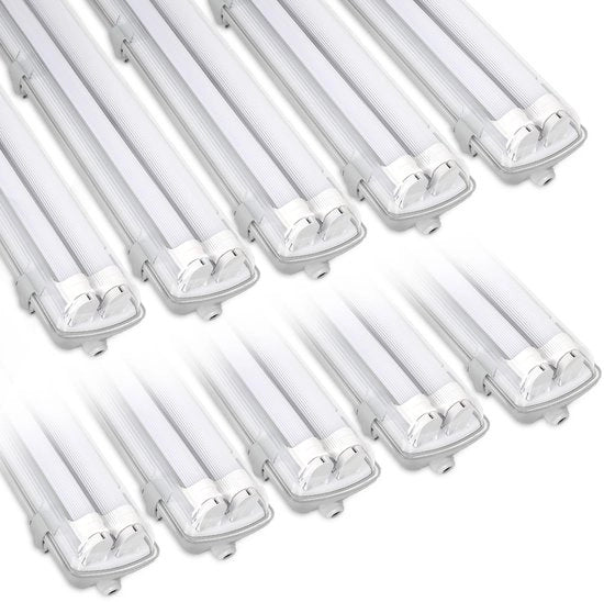 Arredamento a LED T8 doppio IP65 set da 10 - Lampada a LED a battente 150 cm - 2 x 24W / 48W per pezzo - 4000K Bianco Neutro - 4800 lm