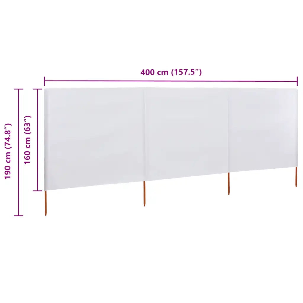 Paravento a 3 Pannelli in Tessuto 400x160 cm Bianco Sabbia 47148