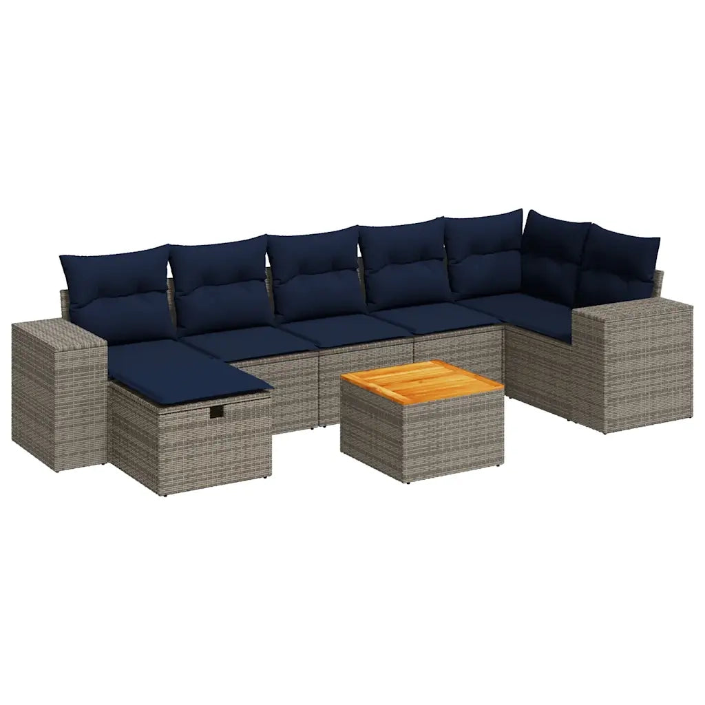 Set Divano da Giardino 8 pz con Cuscini Grigio in Polyrattan 3325883