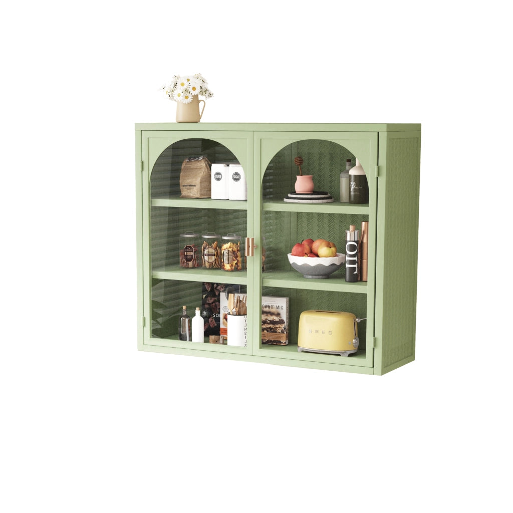 Pensile da Parete con Ante in Vetro e Ripiani ¨C Xylo ¨C Verde, 70 cm