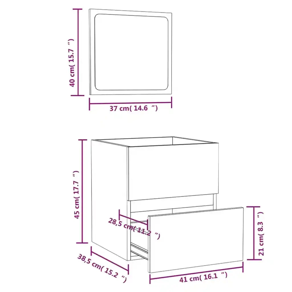 Mobile da Bagno con Specchio Grigio Cemento Legno Multistrato 804867